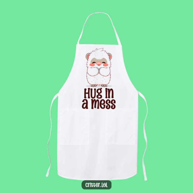 Funny Yeti Hug Apron: Cook with Joy, Wearing a Tiny Creature's Warm Fuzzy Embrace - Funny Gift!