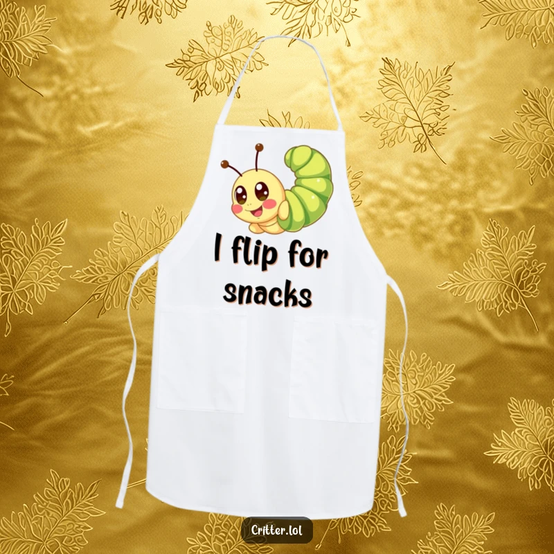 Funny caterpillar apron featuring a cute character doing a somersault, perfect for a joyful and messy cooking session.