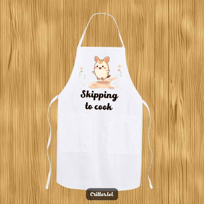 Funny Critter Apron: A cheerful, round critter skips down a path, adding a funny and spirited touch to kitchen wear.