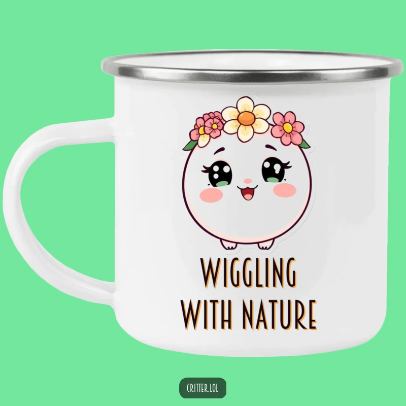 Funny Round Critter Flower Crown Camping Mug - Happy Trails!