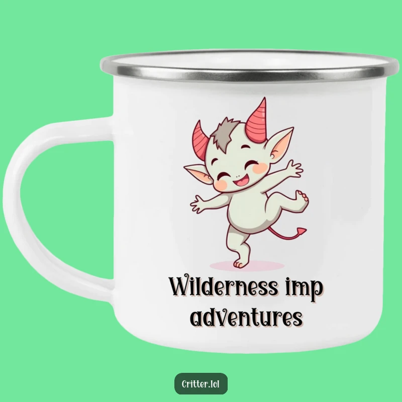 Funny Imp Cartwheel Camping Mug - Devil Horns & Outdoor Fun!