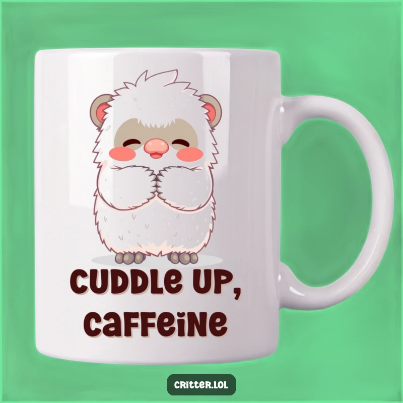 Funny Yeti Hug Mug: Adorable Tiny Creature's Cozy Embrace - Perfect Funny Gift!