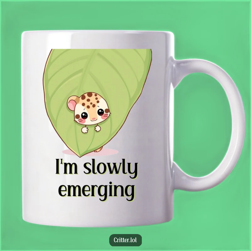 Funny Spotted Critter Leaf Mug: A Shyly Humorous Gift for Introverted Friends