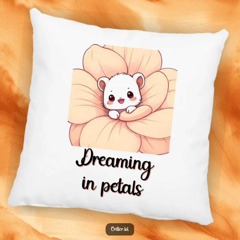 Funny critter pillow featuring a shy critter peeking from behind a flower, offering comfort and adorable charm.