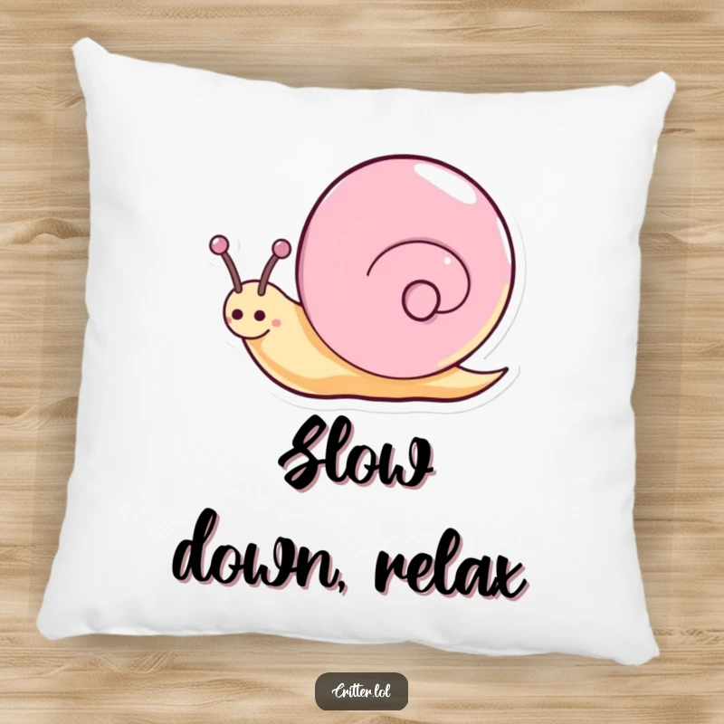 Funny snail pillow featuring a happy character spinning with a glittery trail, offering comfort and a touch of magic.