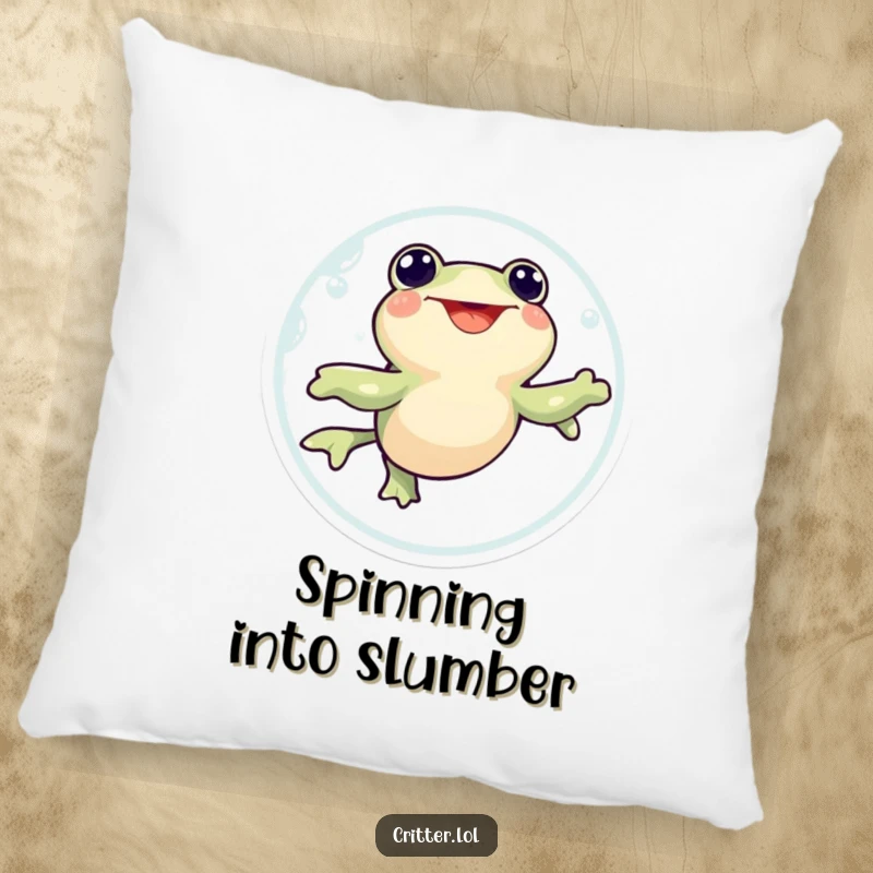 Funny pillow featuring a happy tadpole character swimming in a circle, offering comfort and a humorous, aquatic design.