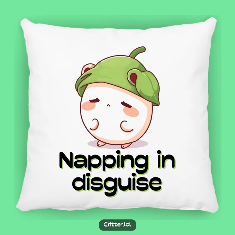 Funny Shy Critter Pillow, Cute Leaf Hat Cushion, Adorable Gift Decor