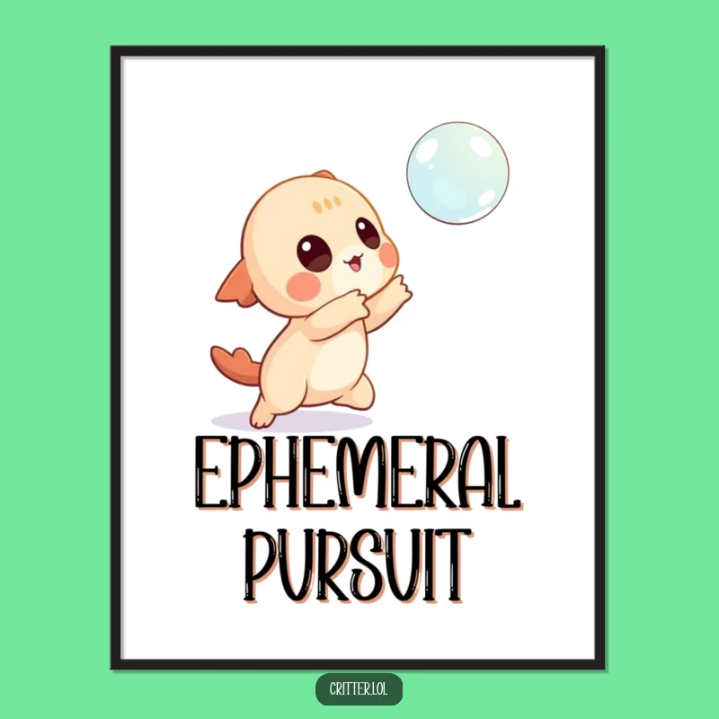 Funny Creature Digital Art: Bubble Catching Wall Art, Unique Funny Gift!