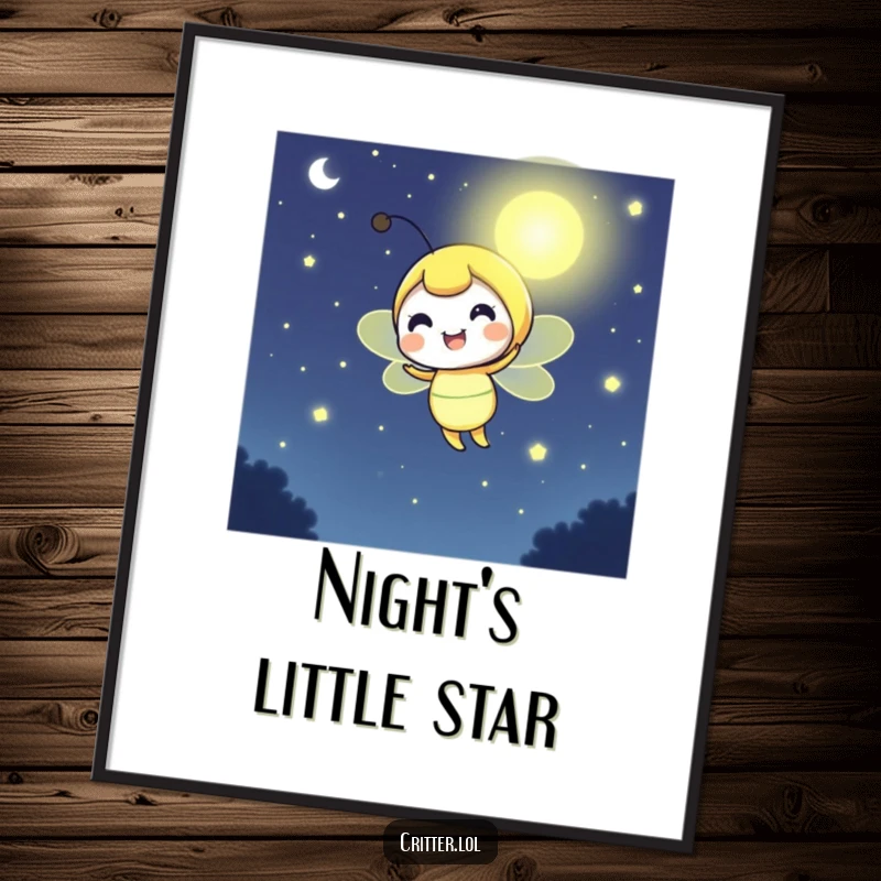 Funny firefly digital art print of a cheerful character illuminating the night with a beautiful bright glow.