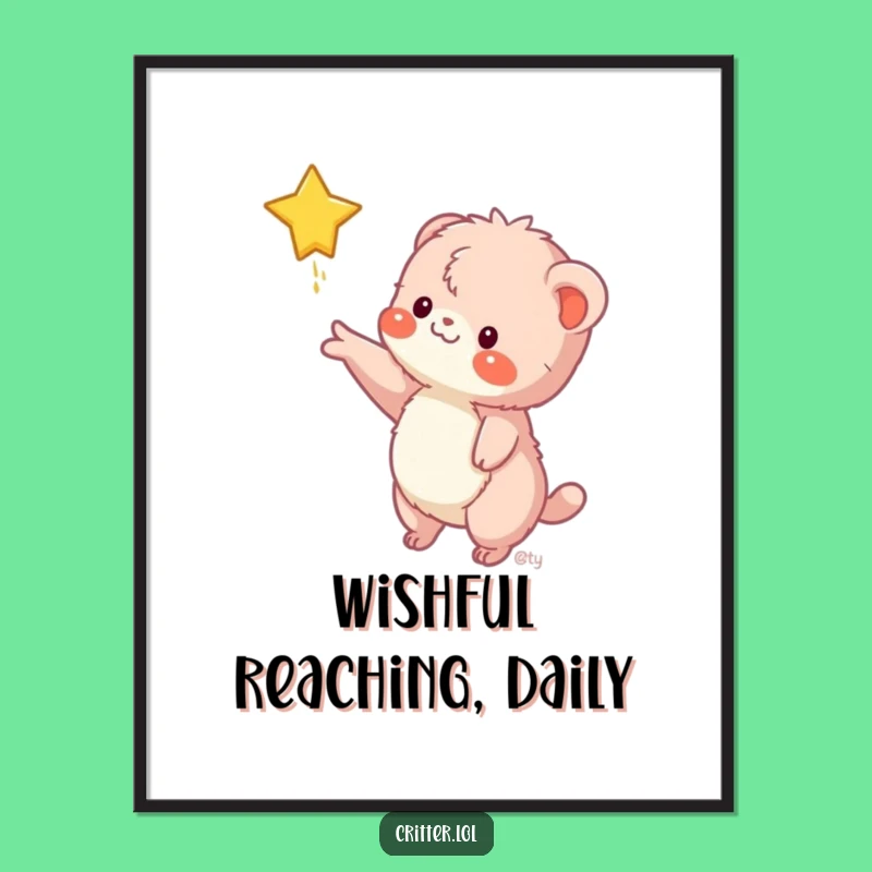 Funny Fuzzy Creature Star Grab Digital Art - Instant Whimsical & Humorous Decor