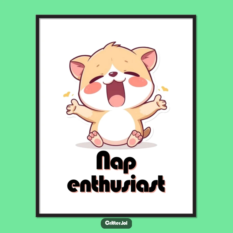 Funny Sleepy Critter Yawn Digital Art Print: Instant cozy vibes for your space.