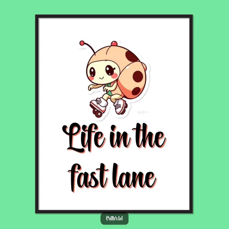 Funny Ladybug Roller Skates Digital Art: Instant Playful Decor - Great Gift!