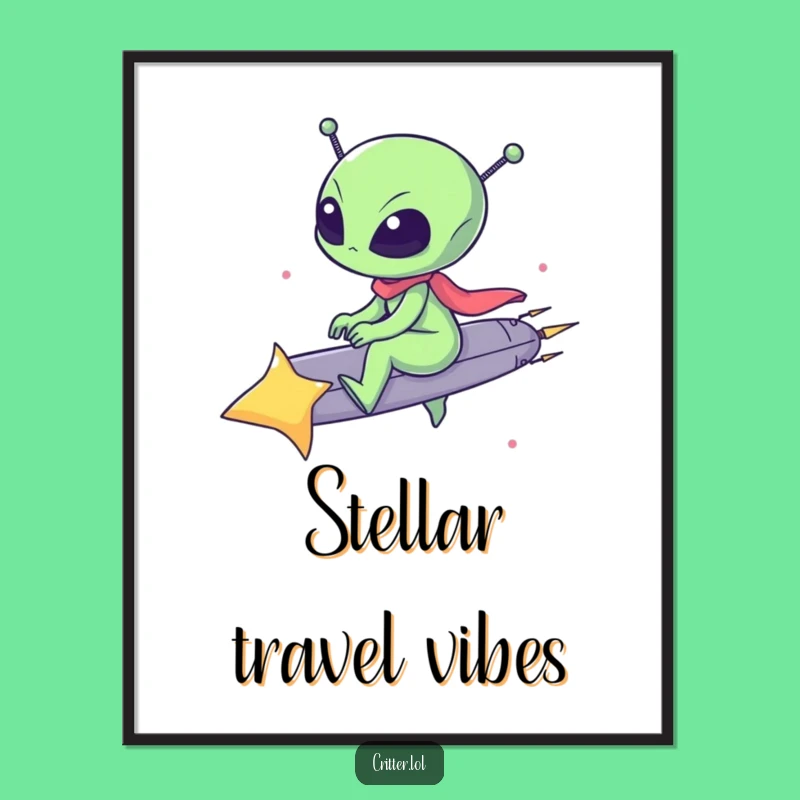Funny Alien Shooting Star Digital Print: Instant Cosmic Laughs, Perfect Funny Gift