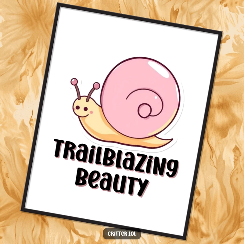 Funny snail digital art print of a happy character spinning with a dazzling sparkly trail, bringing magic indoors.