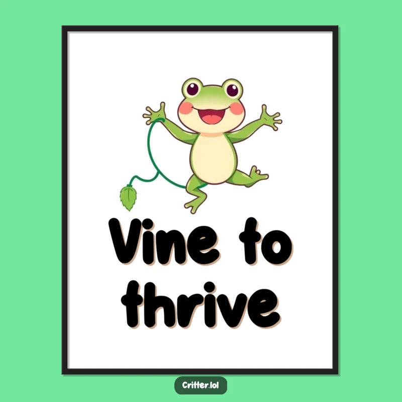 Funny Frog Digital Art - Joyful Jumping Rope Printable - Vine Jumper Instant Gift