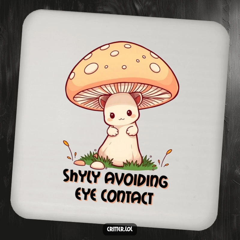 Funny Critter Coaster: A shy critter peeks from behind a mushroom, adding a humorous and protective touch to your surfaces.