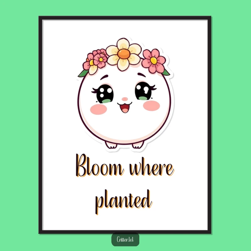 Funny Round Critter Flower Crown Poster - Sweet Wall Art
