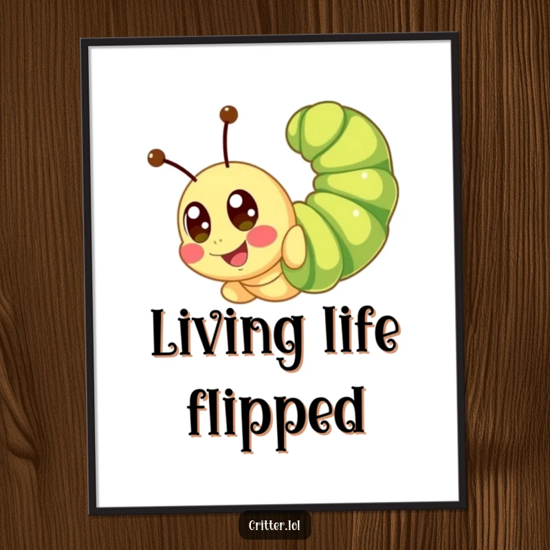 Funny caterpillar poster capturing a cute character’s happy somersault, a delightful and humorous piece of art.