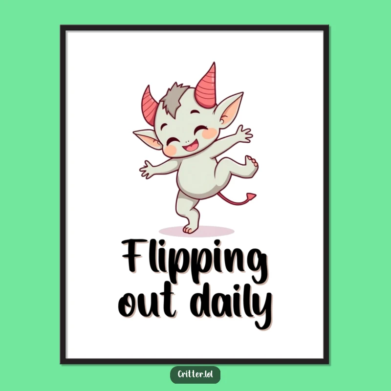Funny Cute Imp Cartwheel Poster - Devil Horns Wall Art!
