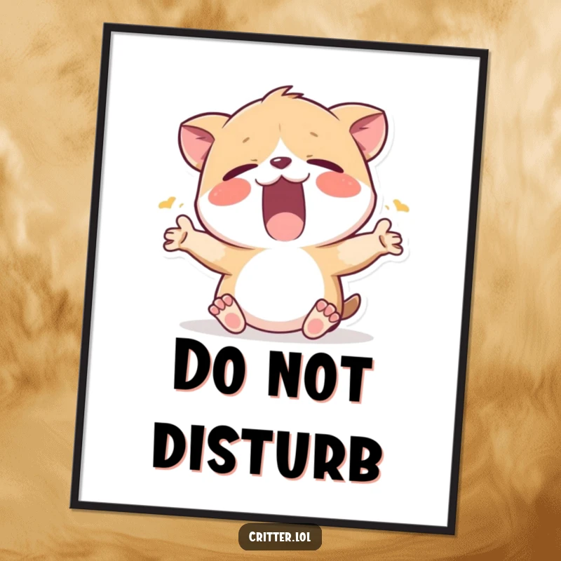 Funny poster art of a sleepy critter yawning widely and stretching, perfect for creating a relaxed and humorous atmosphere.