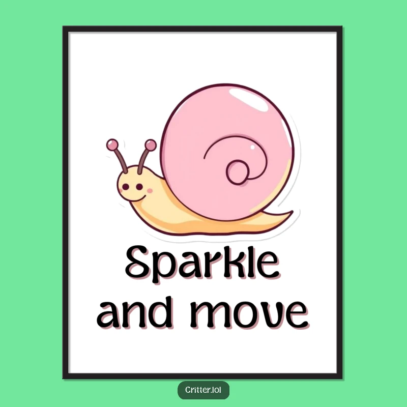 Funny Snail Poster - Happy Sparkly Spin Art - Joyful Slow Mover Decor Gift