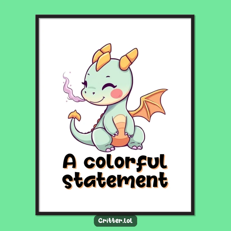 Funny Tiny Dragon Colorful Smoke Poster: Vibrant Wall Art for Humorous Decor