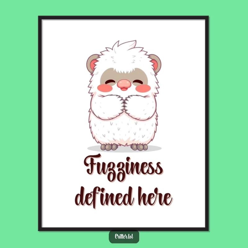 Funny Yeti Hug Poster: Adorable Tiny Creature's Warm Fuzzy Embrace - Charming Wall Art Funny Gift!