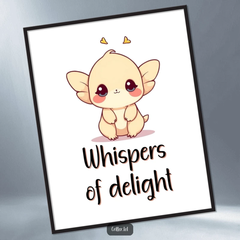 Funny poster print of a shy creature with small wings fluttering upwards, adding a touch of delicate humor and beauty.
