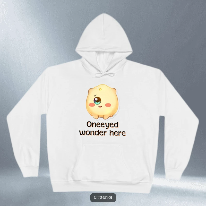 Funny hoodie featuring a glowing creature with a single eye beaming happily, offering cozy warmth and radiant humor.