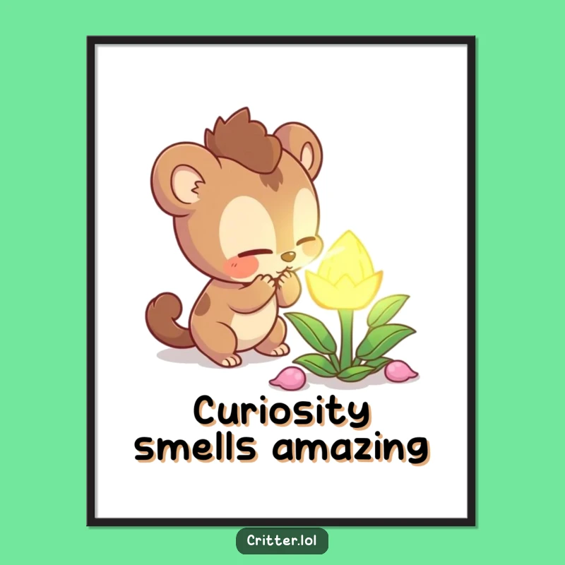 Free Printable Wall Art: Curious Creature & Glowing Plant, Humorous Downloadable Decor