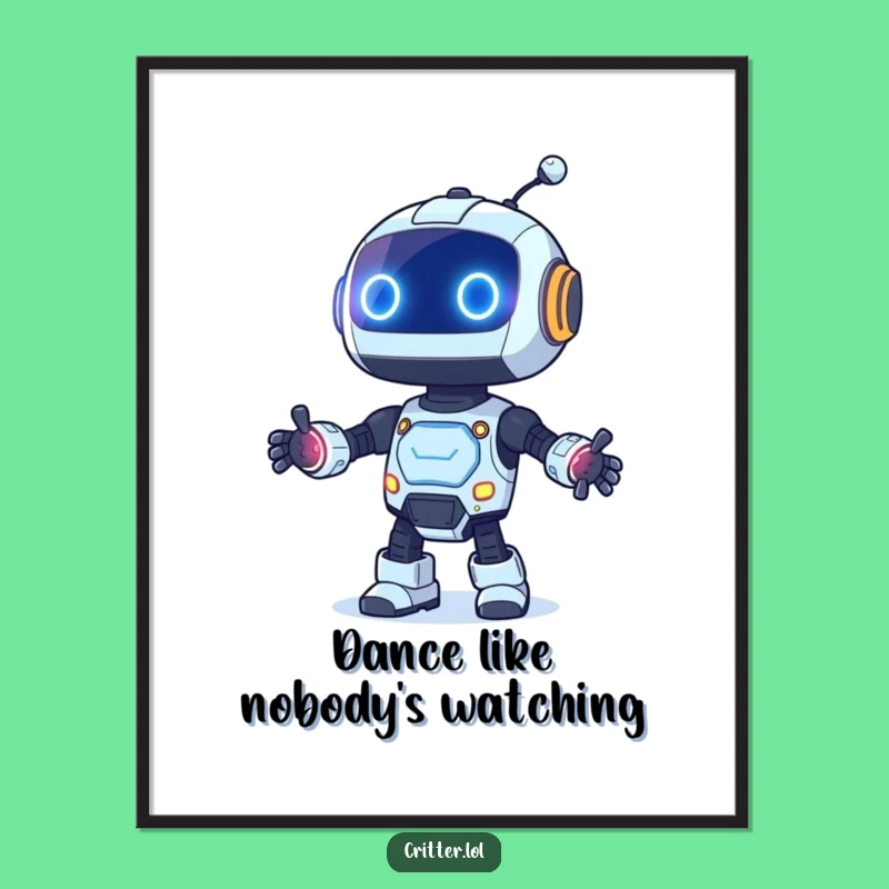 Funny Free Printable Wall Art: Dancing Robot Blinking Lights Downloadable Decor