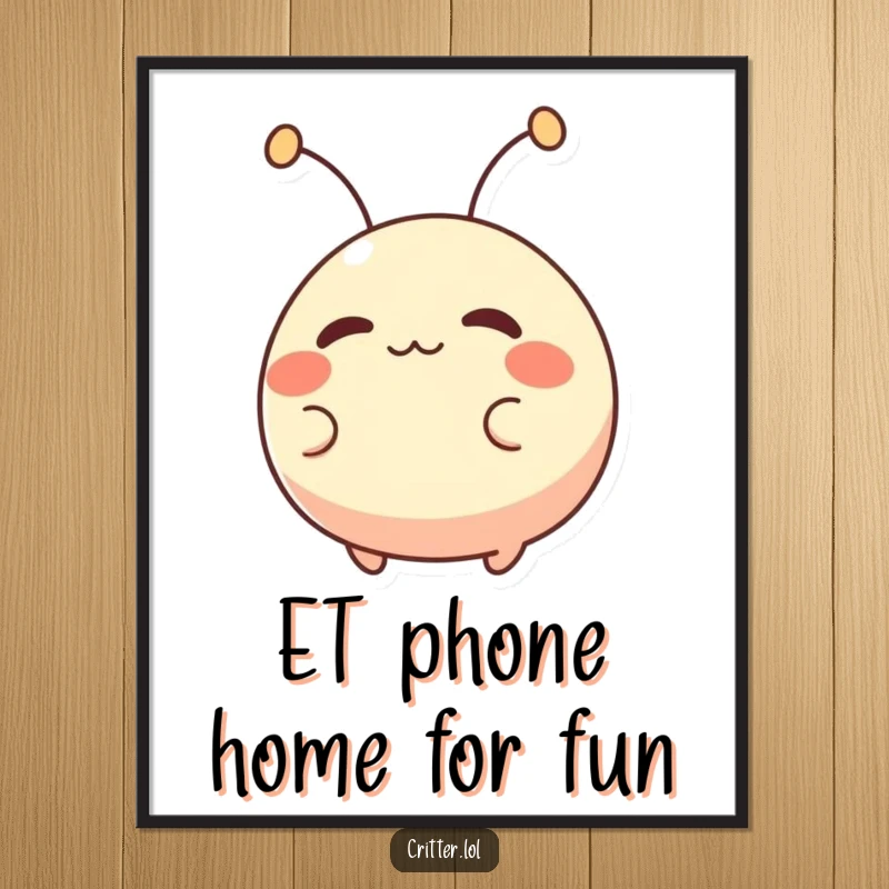 Funny Free Printable Wall Art: A small, round creature with antennae wiggles excitedly, bringing a unique and cheerful vibe to your room!