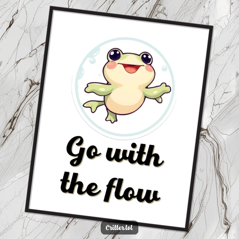 Funny Free Printable Wall Art: Happy tadpole swimming in a joyful circle, a fun and animated piece for your walls.