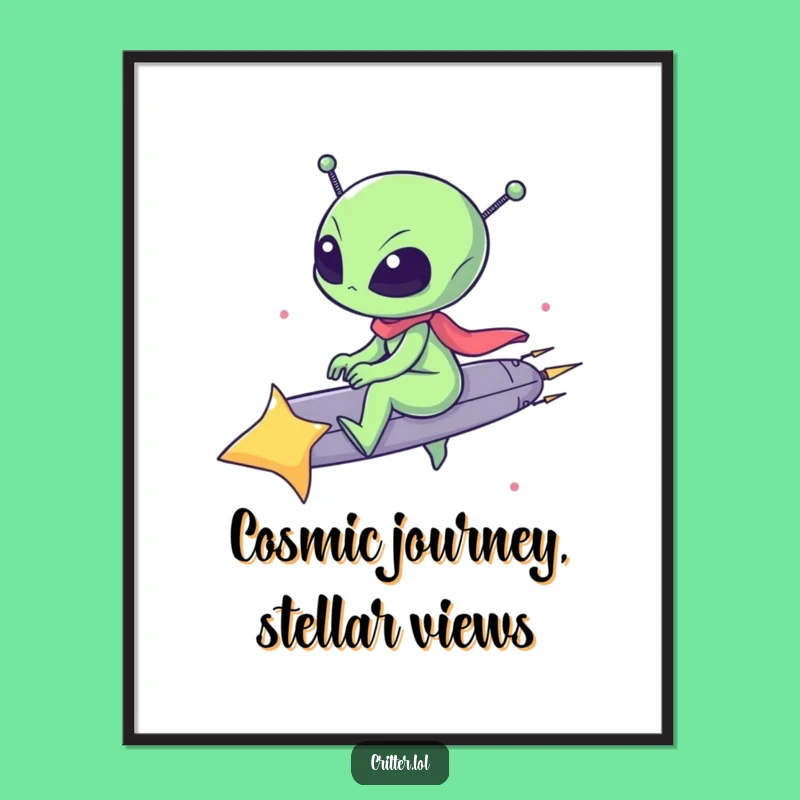 Free Printable Wall Art: Funny Alien Riding Star, Whimsical Downloadable Art for Kids Room