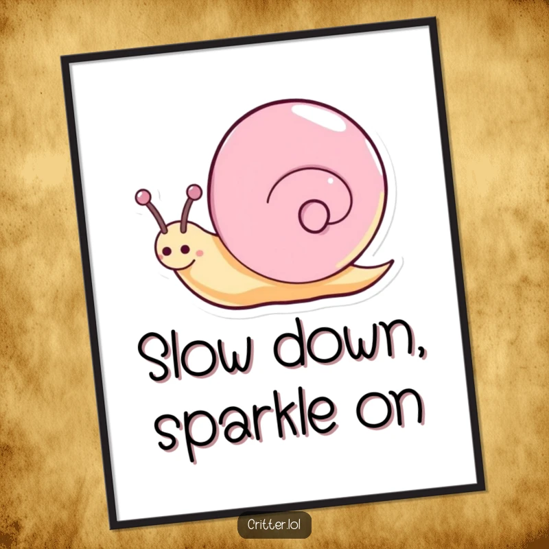Funny Free Printable Wall Art: A happy snail mid-spin leaving a vibrant, sparkly trail, adding magic to any room.