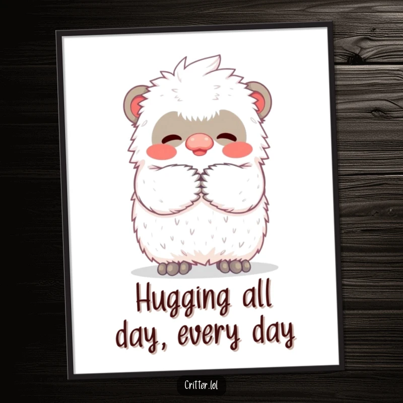 Funny Free Printable Wall Art: A tiny yeti extending a huge, warm, fuzzy hug.