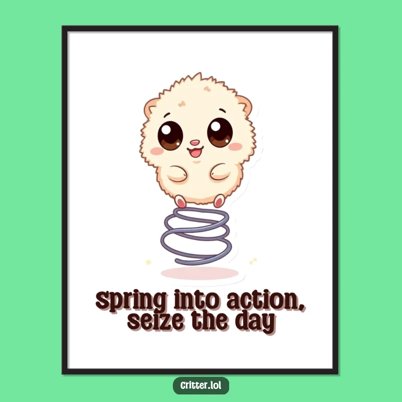 Funny Free Printable Wall Art: Bouncing Fuzzy Creature with Big Eyes Decor