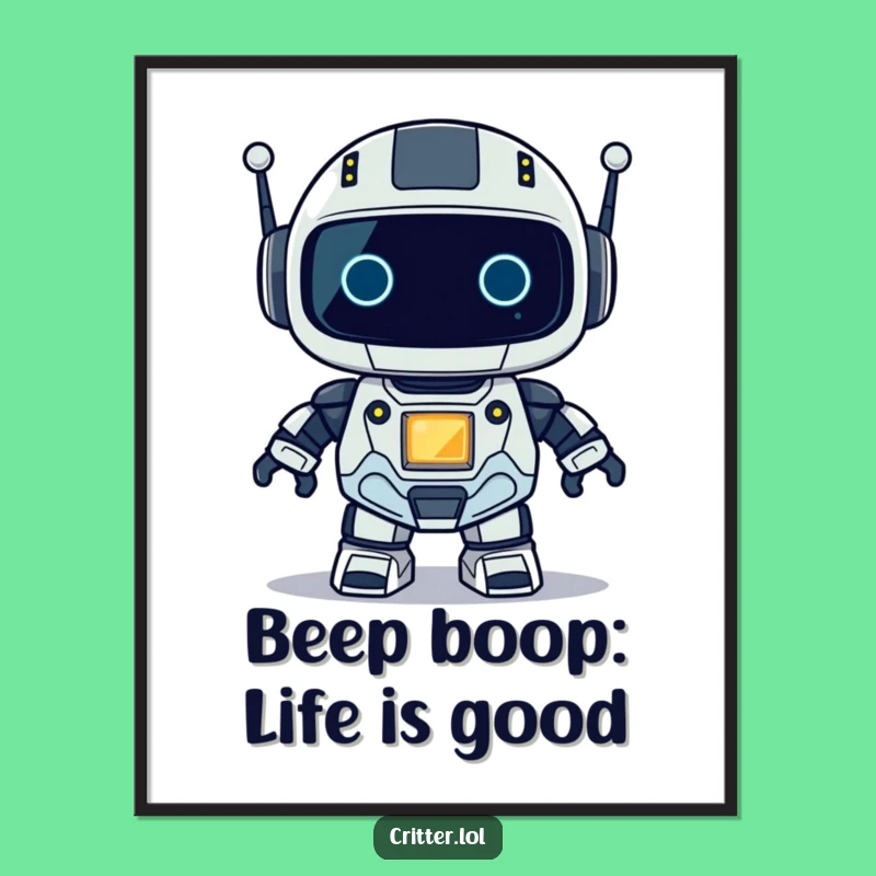 Funny Free Printable Wall Art: Small Robot Character, Techy Downloadable Decor