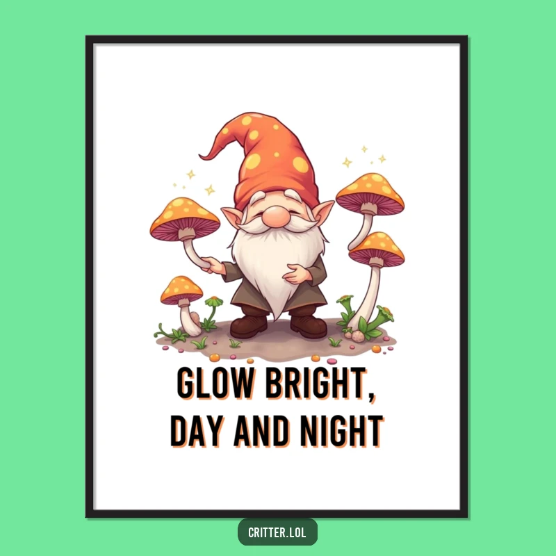 Free Printable Wall Art: Whimsical Gnome Juggling Mushrooms, Enchanting Downloadable Art