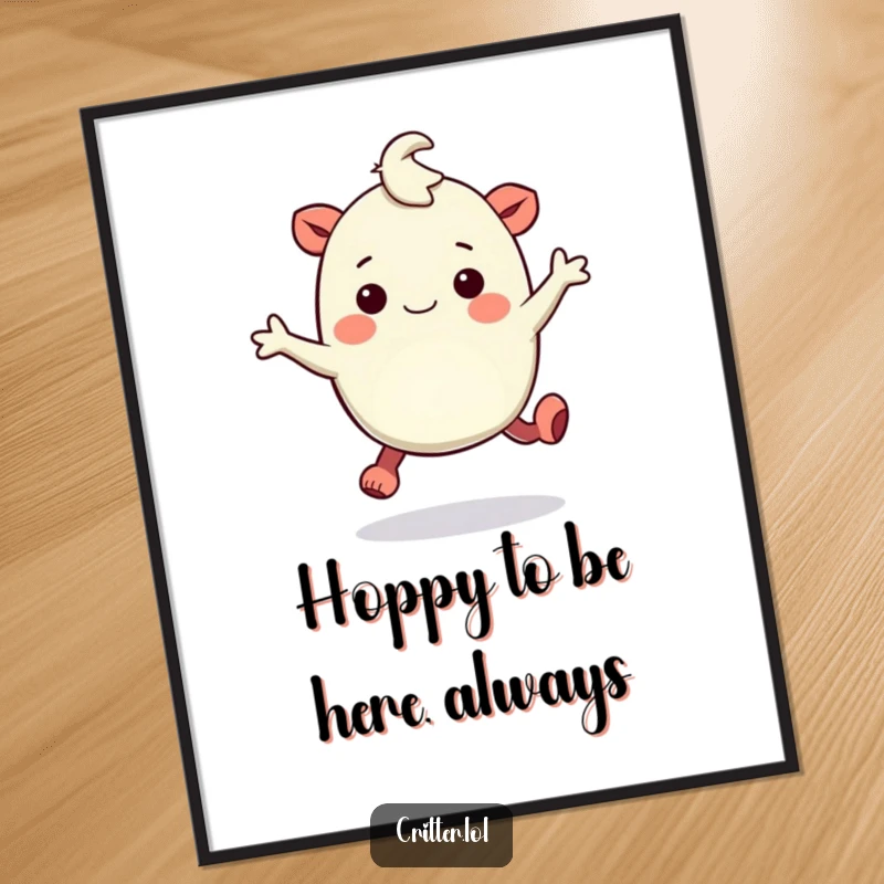 Funny Free Printable Wall Art: A bouncy creature with rubbery legs hopping with pure amusement, captured in a moment of joyful movement.