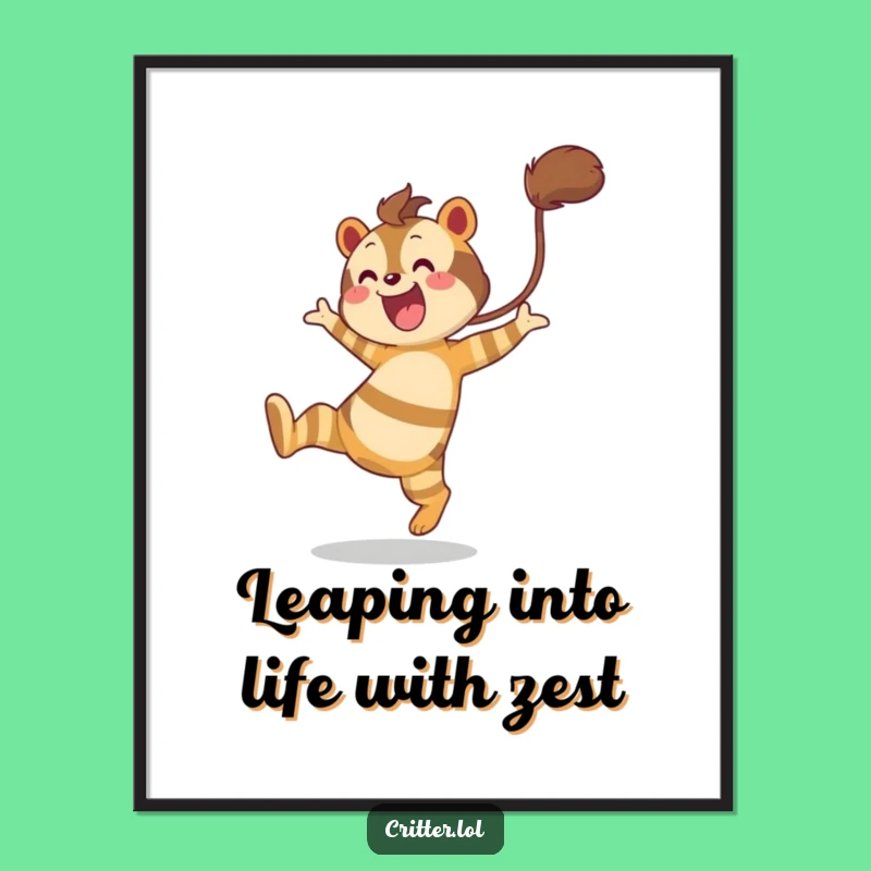 Funny Free Printable Wall Art: Striped Creature Leaping - Joyful Downloadable Home Decor