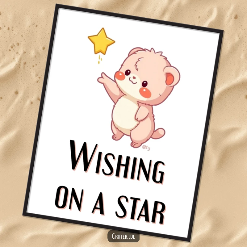 Funny Free Printable Wall Art: Fuzzy creature reaching for a falling star, whimsical decor, downloadable art, print at home