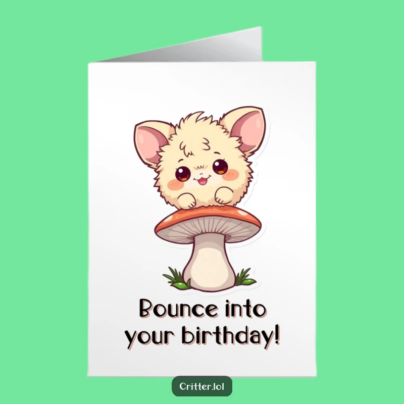 Free Printable Birthday Card: Bouncing Fuzzball, Funny Mushroom Hop, Downloadable Gift