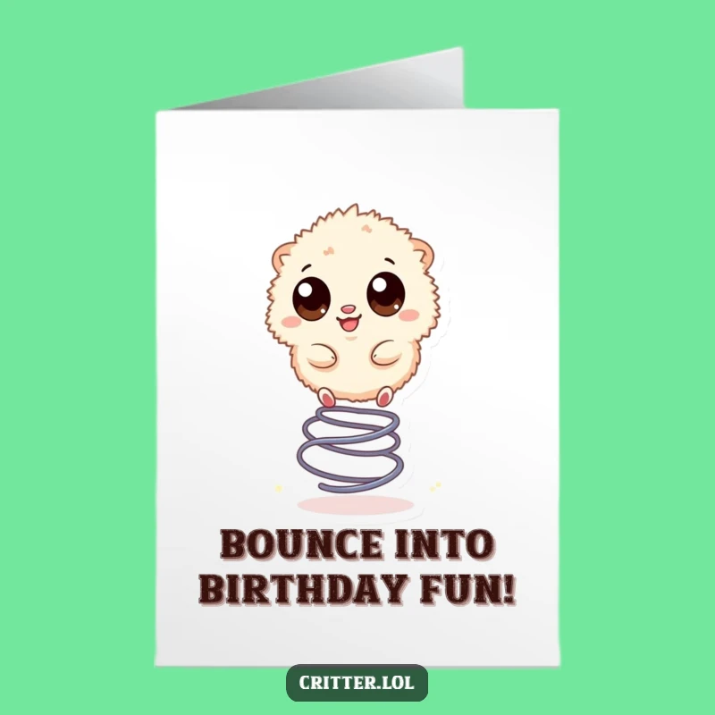 Free Printable Birthday Card: Bouncing Fuzzy Creature Funny DIY Downloadable Gift