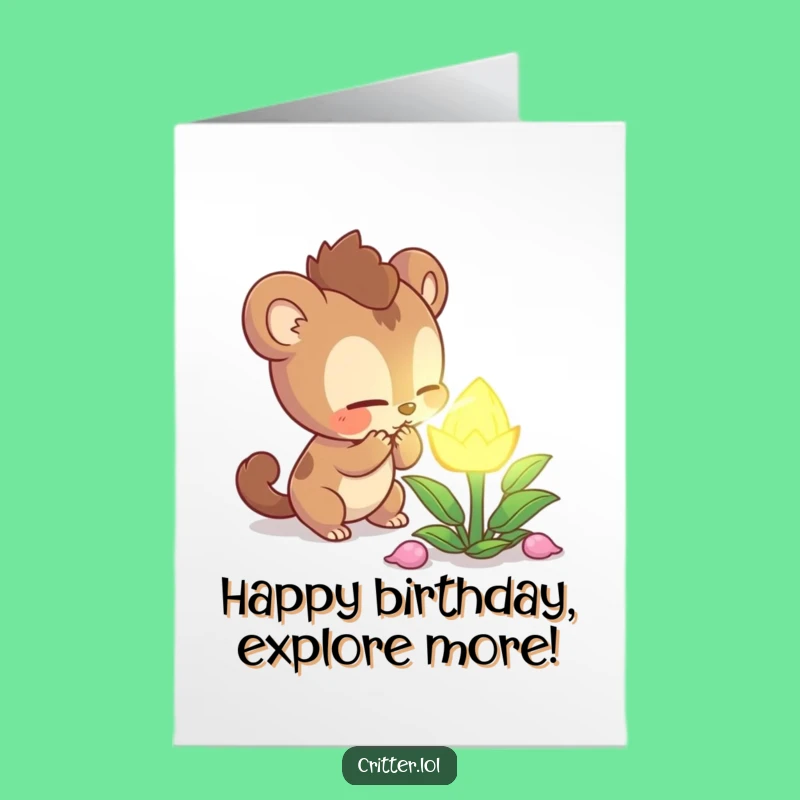 Free Printable Birthday Card: Curious Creature's Glowing Plant Wish, Fun Downloadable Gift