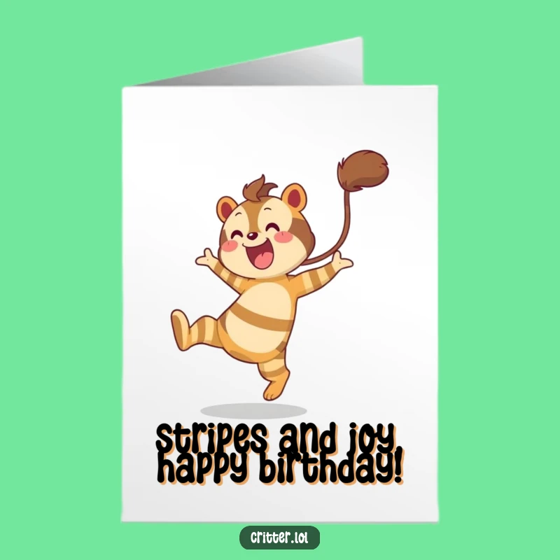 Free Printable Birthday Card: Funny Striped Creature Leaping for Joy - Instant Download Gift