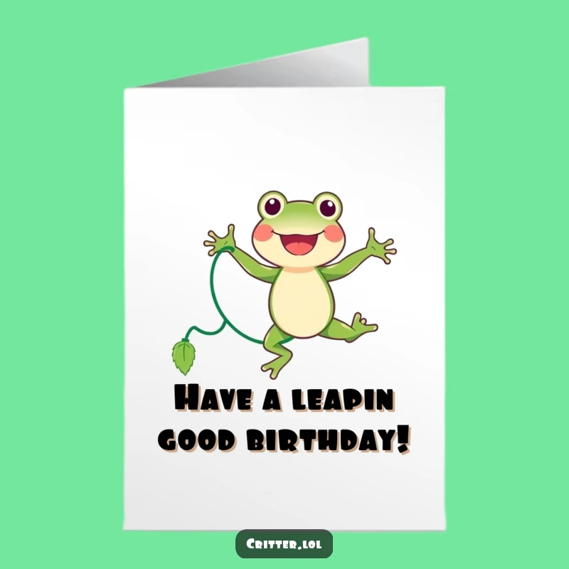Free Printable Birthday Card: Joyful Frog Jumping Rope Funny Downloadable Gift!