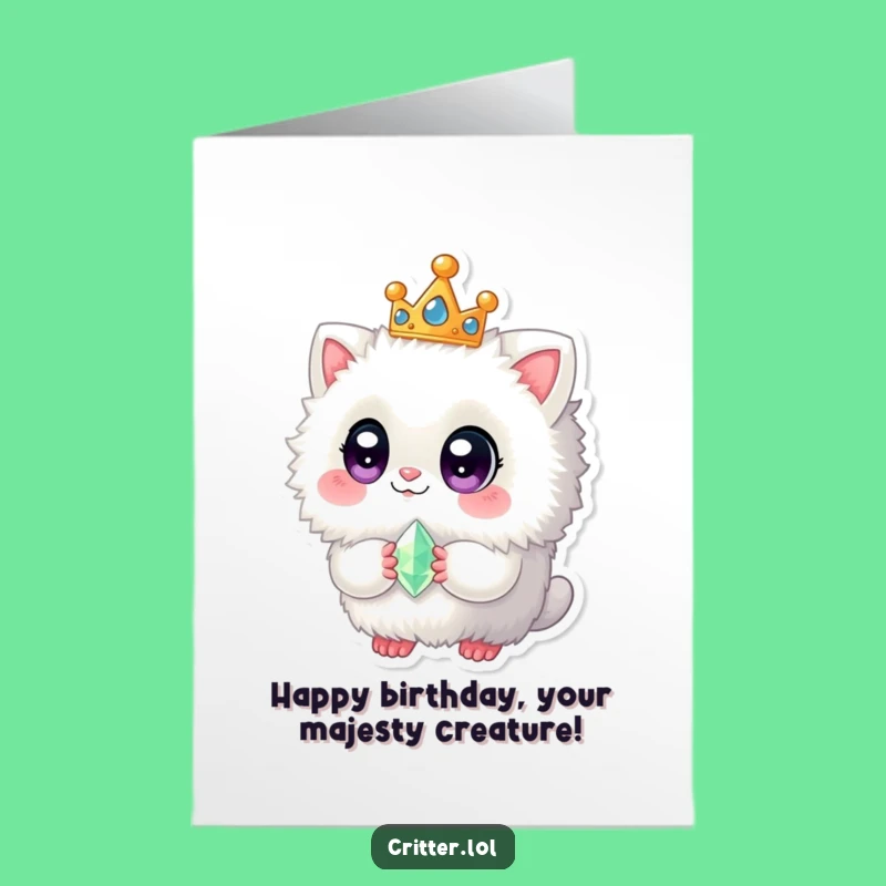 Free Printable Birthday Card: Royal Fuzzy Creature - Funny Downloadable King/Queen Gift!