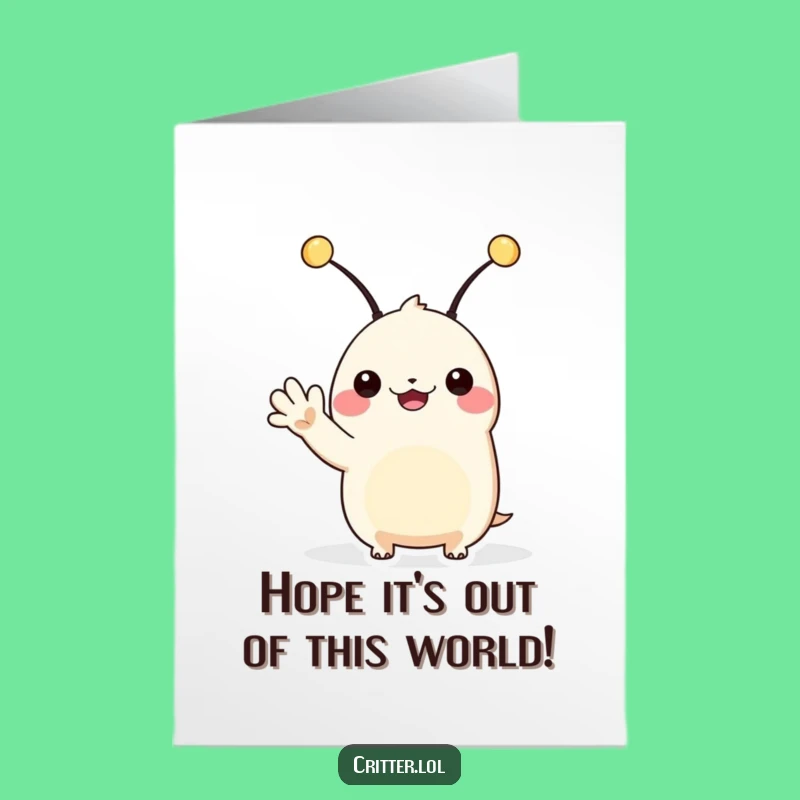 Funny Free Printable Birthday Card: Antennae Creature Wave - Downloadable Gift