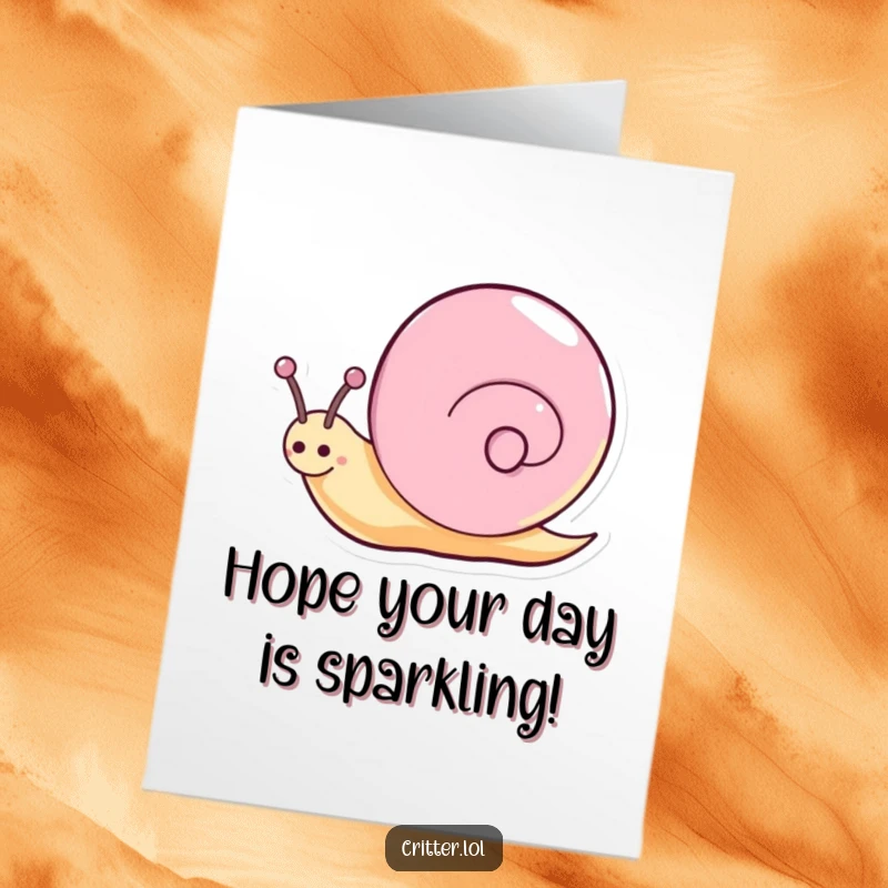 Funny Free Printable Birthday Card: A happy snail gracefully spinning and leaving a sparkly trail, celebrating a birthday.